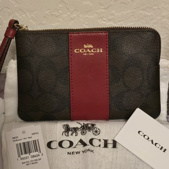 Coach Handbags - 🆕️Coach Signature Monogram Brown/Red Wristlet W Dust Bag